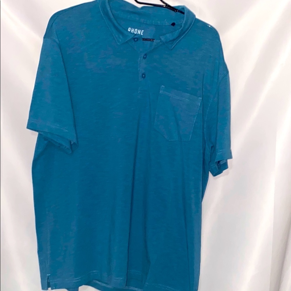 RHONE  MENS size‎ XL soft Teal Blue Polo Shirt Classic Short Sleeve Pocket clean